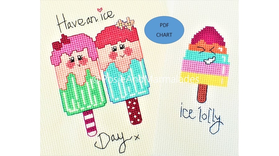 Ice lollies cross stitch set of 2 Instant digital Download PDF chart