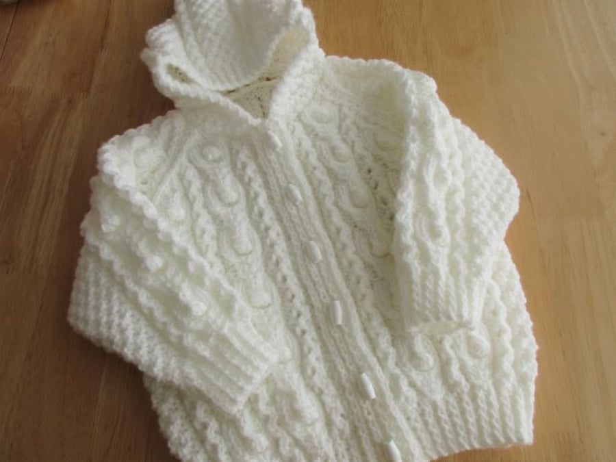Special Order for Gail 20" White Aran Style Jacket with Hood