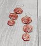 Lightweight Aluminium Tin 3-Tiered Hexagon Dangle Earrings, Marbled Pink Tones