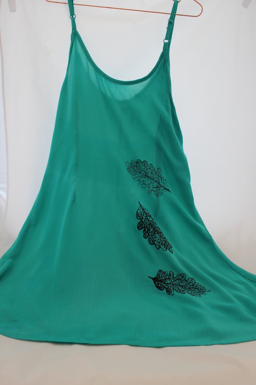 Vintage 90's Ladies oak leaf hand print Dress,Re worked Summer  dress,up cycled