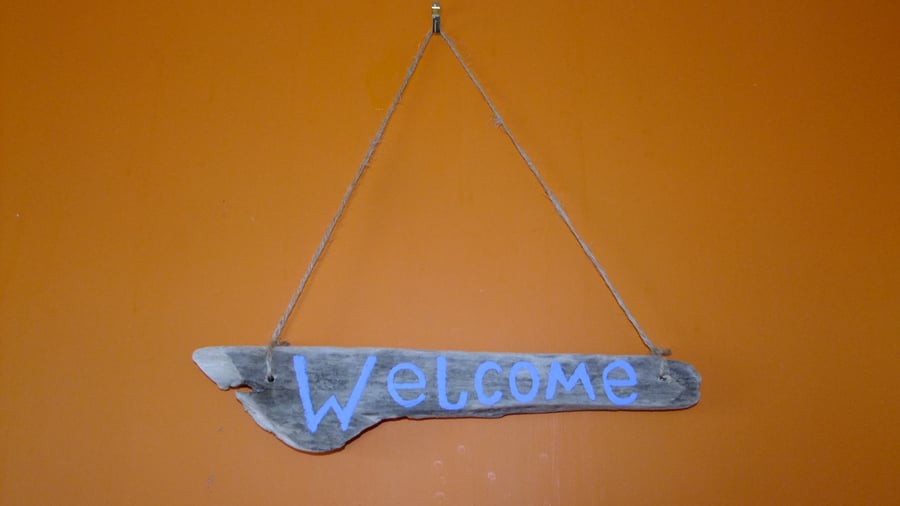 WELCOME SHOP DOOR SIGN HANDCRAFTED ON CORNISH DRIFTWOOD 