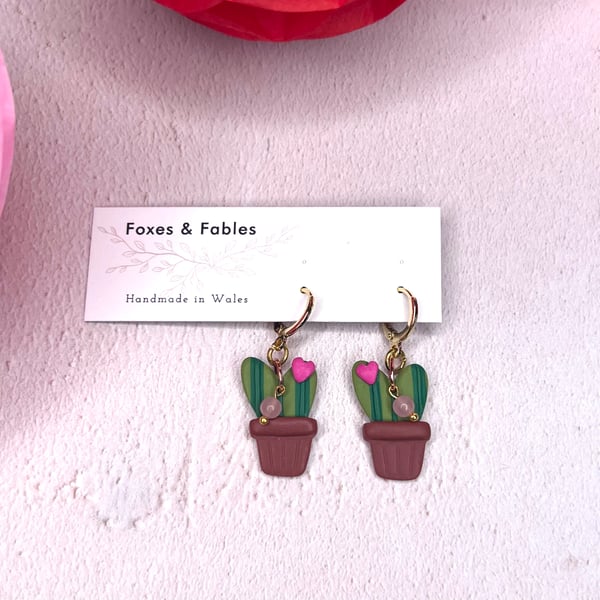 Cute Heart Cactus Earrings 