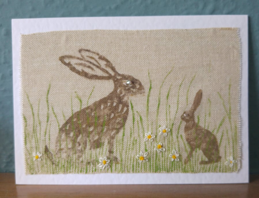 Mummy Hare and Baby Hare Blank Card