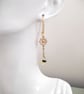 Daisy Flower Drop Earrings Jade, Yellow Quartz & Blue Wood Bead  - Image 1