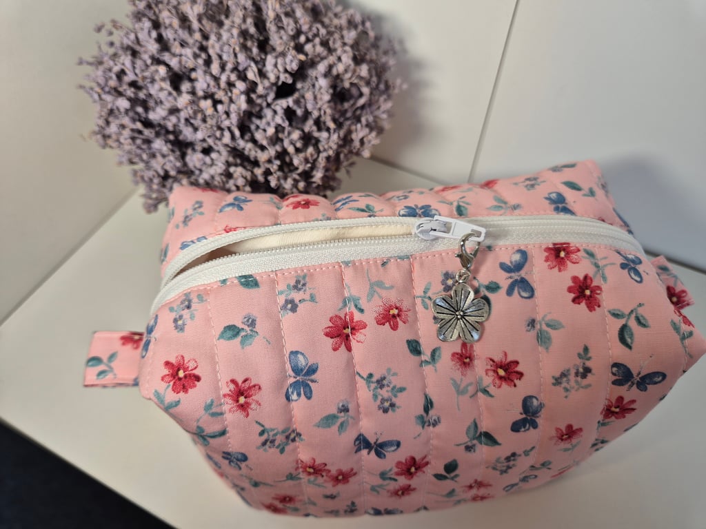 Padded floral cosmetics bag with zip - 'meadow' fabric design