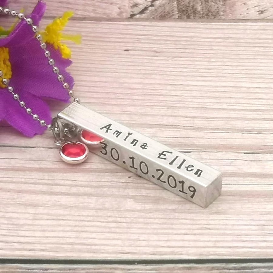 Personalised New Mum Necklace - Baby Name Necklace - Birth Date - Birth Details