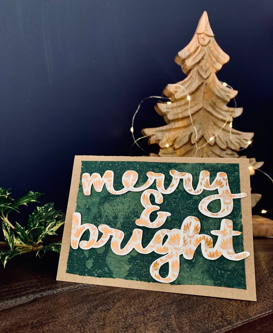 Handmade Christmas Card “merry and bright”