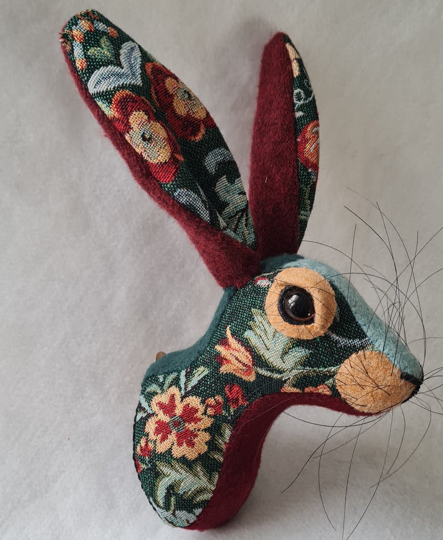 Faux hare head wall mount in floral tapestry fabric- Higgidy