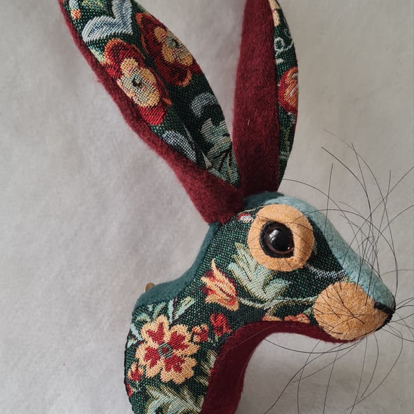 Faux hare head wall mount in floral tapestry fabric- Higgidy