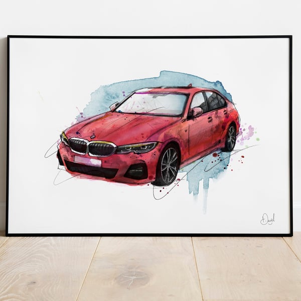 BMW 3 Series, Classic, Car, Art Print, Illustra... - Folksy