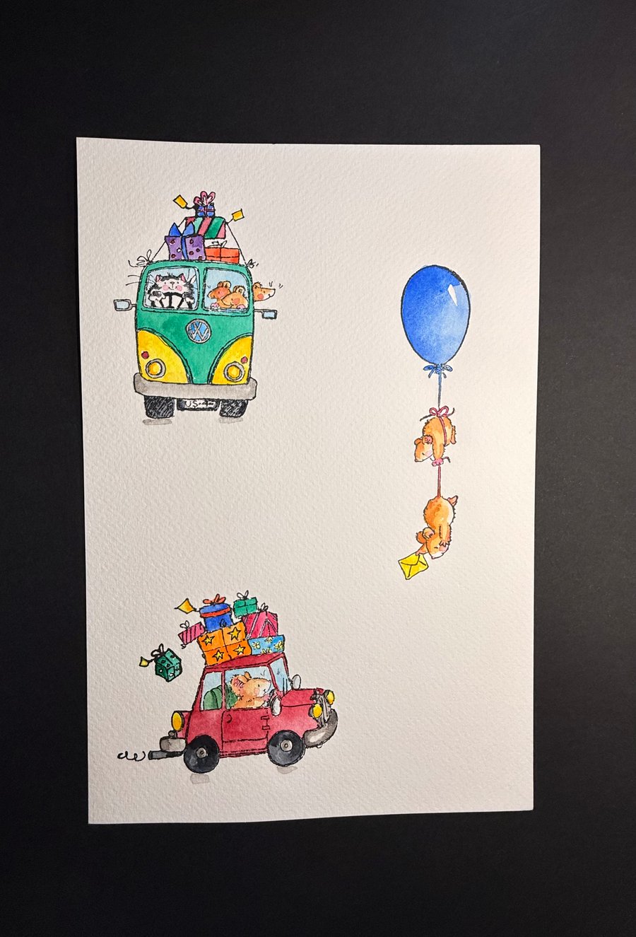 A4 card topper page using Penny Black stamps - Travelling mice