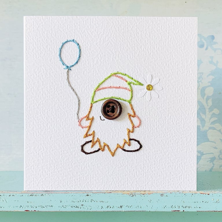 Hand Sewn Gnome Card. Scandinavian Design. Gnomes. Scandinavian Gnome.