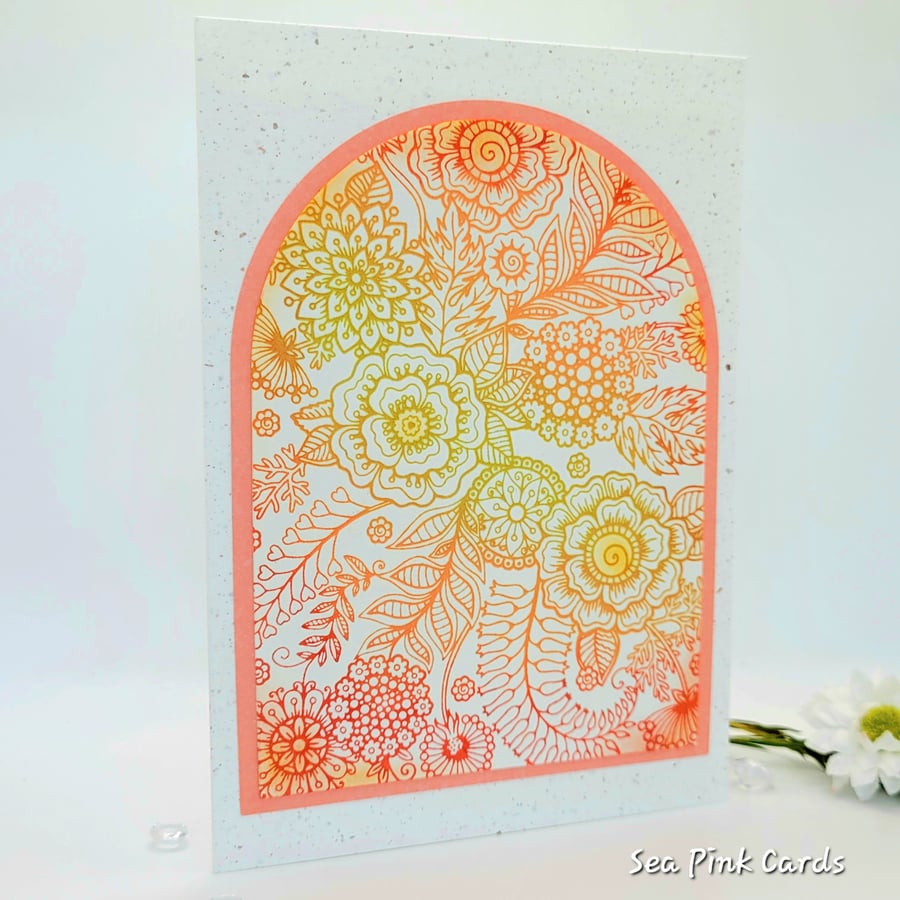 Abstract Blank Card - embossed floral textured, birthday, thinking of you, blank