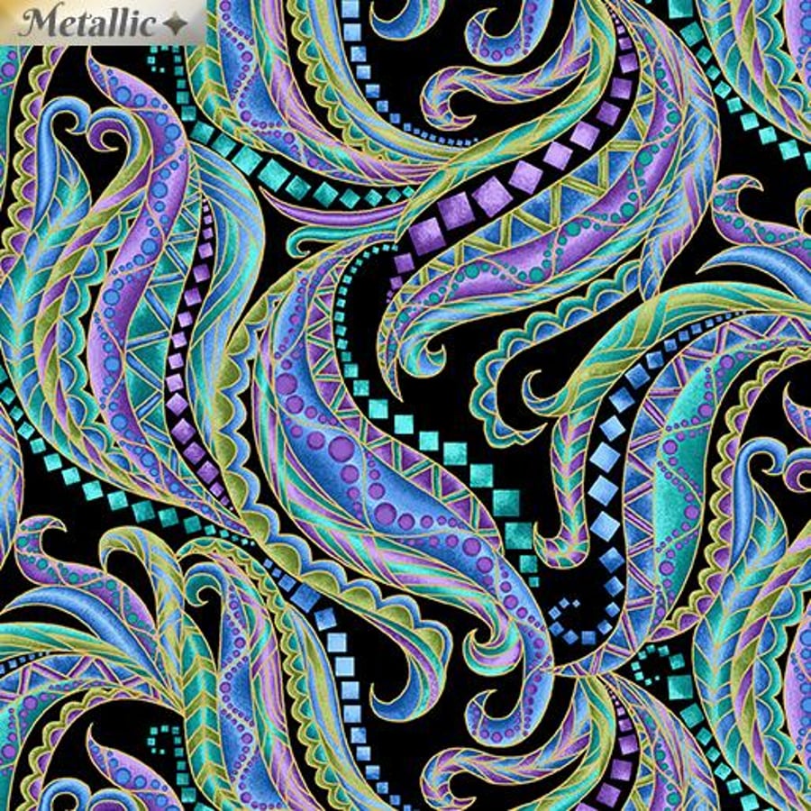 Horsen' Around Mane Swirl black multi - Benartex