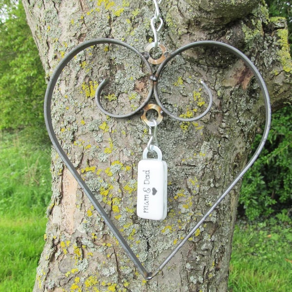 Personalised Large Rustic Hanging Single Heart