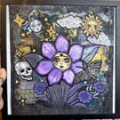 Midnight Garden: ORIGINAL large, square, gothic alt grunge mixed media piece.