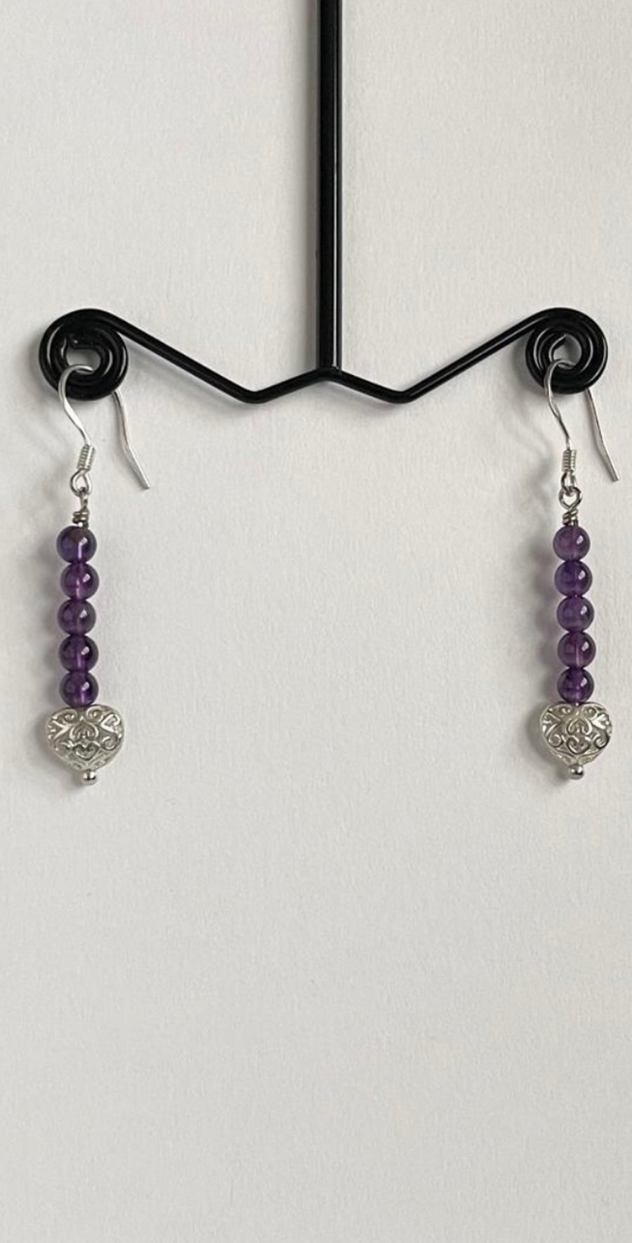 Sterling Silver Amethyst Heart Earrings