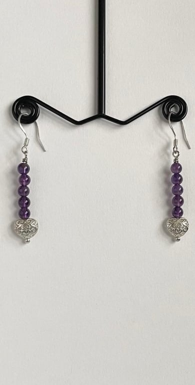 Sterling Silver Amethyst Heart Earrings
