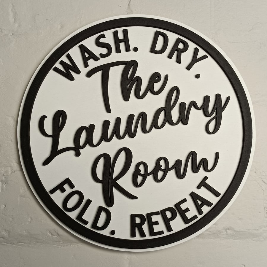 Laundry room farmhouse sign wash, dry, fold, repeat vintage wooden sign