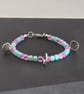 Kids glass beaded shell charm bracelet with sea green and plum beads  - Image 2