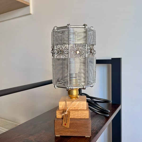 Modern Geometric Oak Pyramid Table Lamp – Handmade Wooden Light