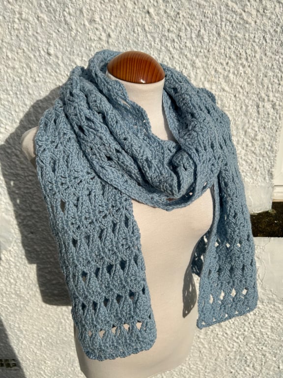 Handmade crochet lace light blue scarf