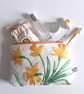 Toiletries make up bag clutch bag upcycled in daffodils vintage embroidery 
