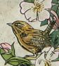 Wren in Roses lino cut print - Image 1