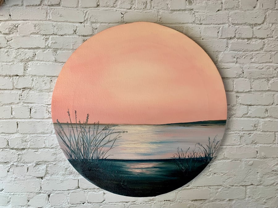 Original painting, oil painting, seascape painting, round picture, coastal art