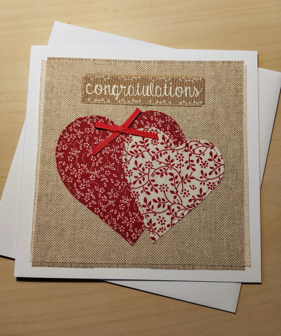 Congratulations Fabric Heart card