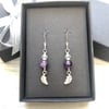 Sale now 10.00 - Amethyst & silver leaf drop earrings. Sterling silver.