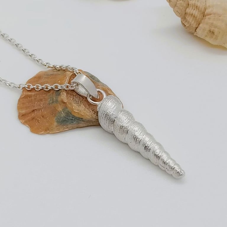 Sterling silver large turritella necklace , hand cast recycled silver hallmarked