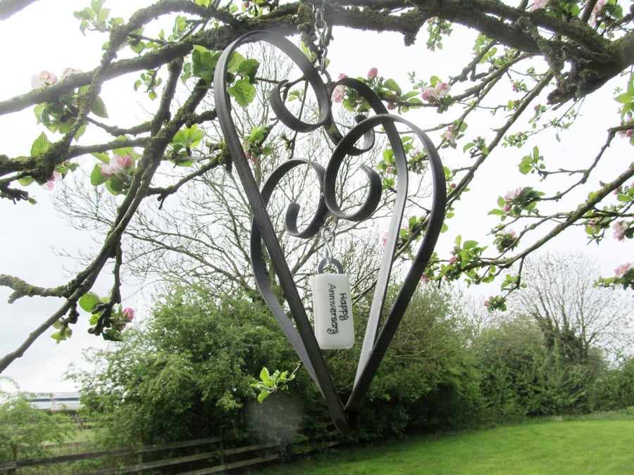 Personalised Metal Double Heart Garden Ornament, Personalised Garden Gift