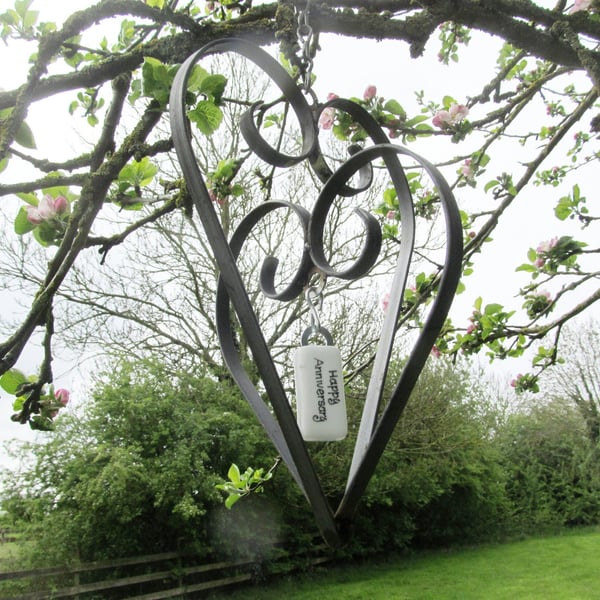 Personalised Metal Double Heart Garden Ornament, Personalised Garden Gift