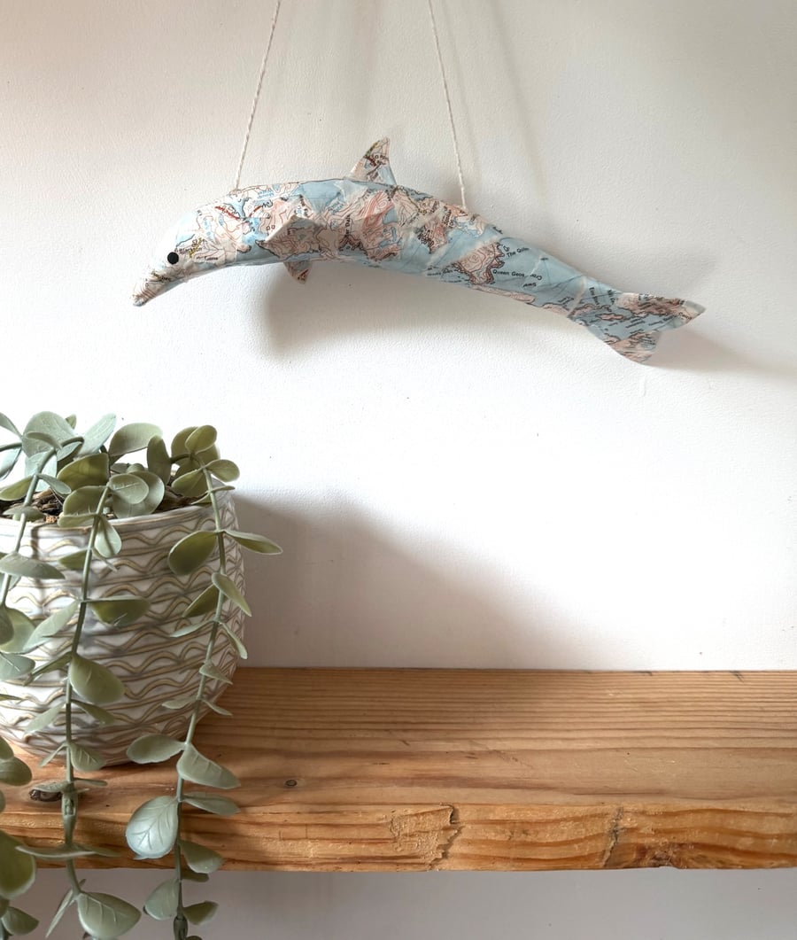 Handmade Map Dolphin - Pastel Blue Cute Nature Inspired Whale Gift for Adults 