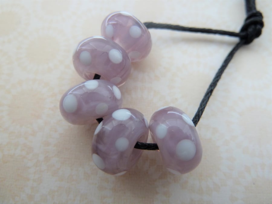 lilac spots lampwork glass beads