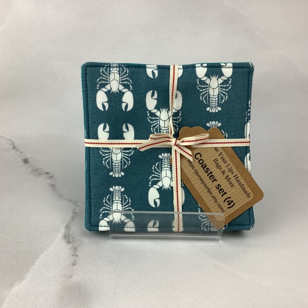 Lobsters coasters set of 4, fabric coasters, Handmade