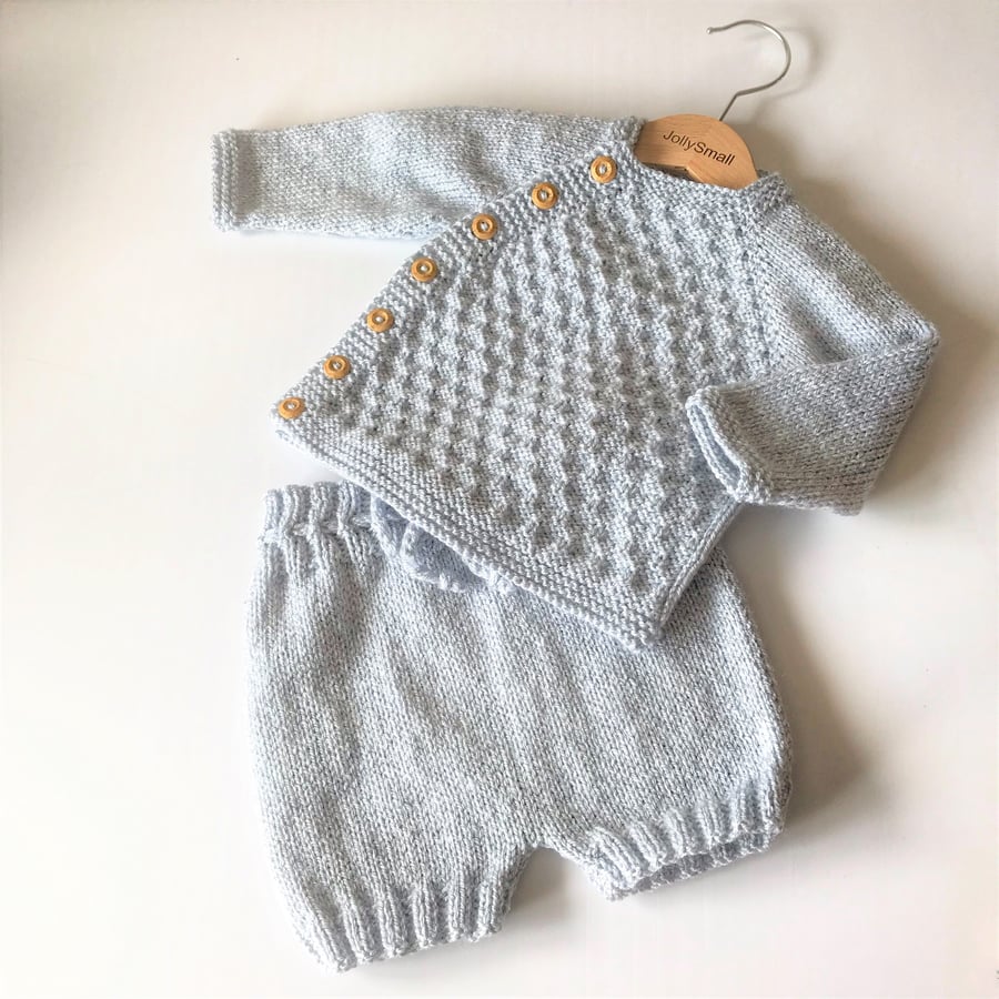 Baby Boy's Hand Knitted Jumper and Trouser set - 0 - 3 months 