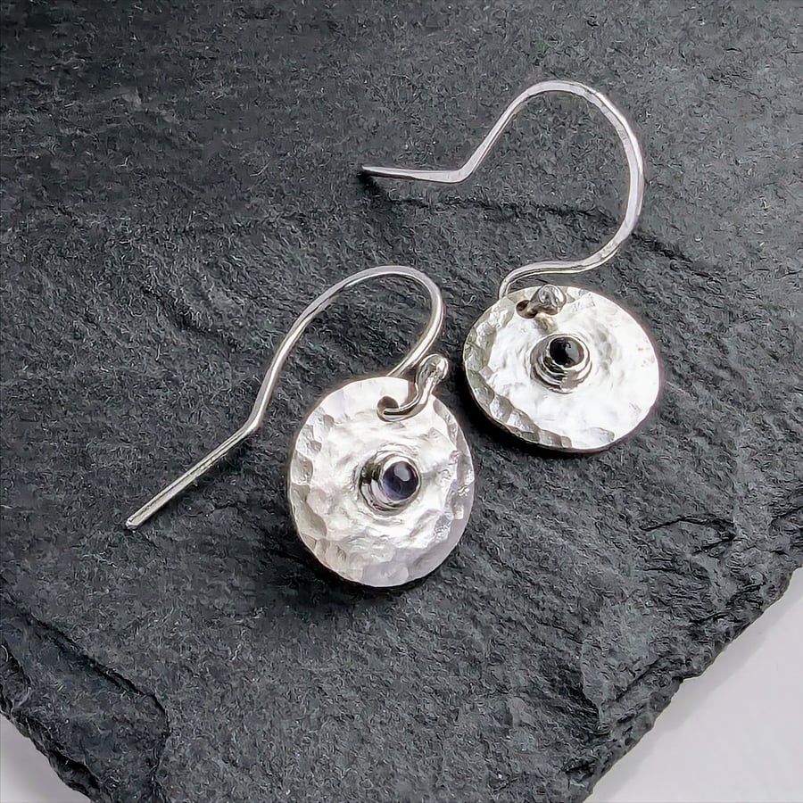 STERLING SILVER Iolite  Drop Earrings, Handmade Urban Designed Jewellery