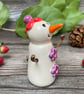 Handmade Ceramic Snowpeep with Red Purple Flowers - Image 2