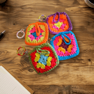 Colourful crochet pouch keyrings, for Loops, earbuds etc.