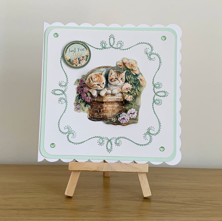 Gold Foiled Kittens Hand Embroidered Greeting Card