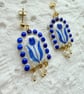 Delft Blue Tulip Rice Pearl Dangle Earrings - Image 4