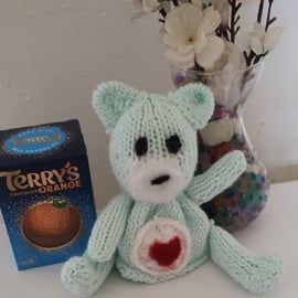 Mint green hand knitted bear chocolate orange cover 