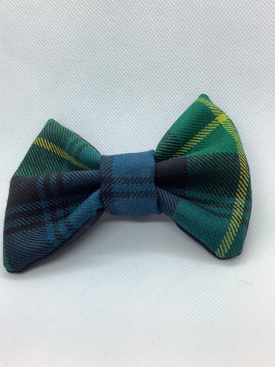 Blue, Green and yellow stripe Tartan  dog or cat dickie bow