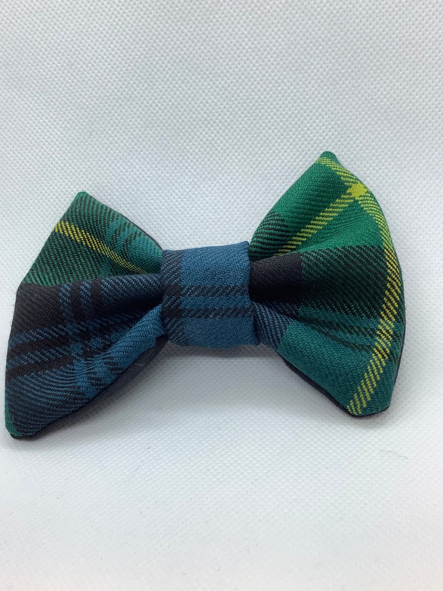 Blue Green and yellow stripe Tartan dog or cat dickie bow