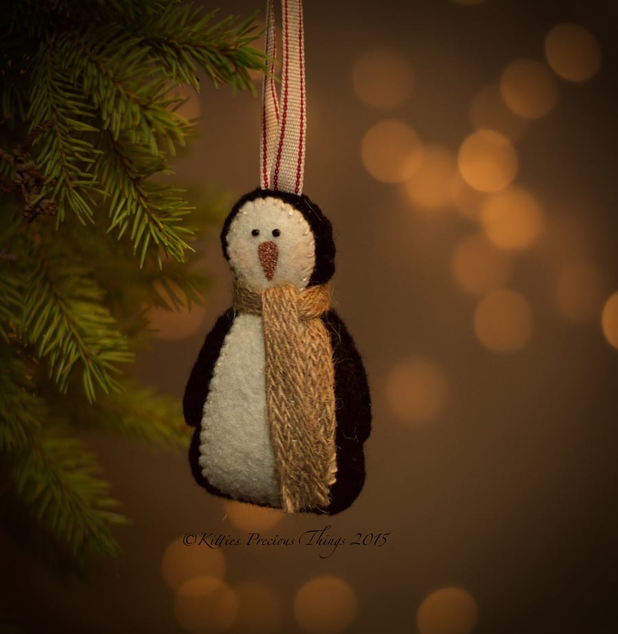 Handmade Felt Penguin Christmas Decoration - Monty