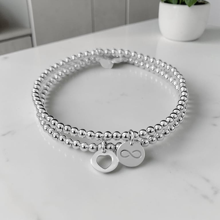 Sterling Silver Stretch Charm Bracelet Stacking Set