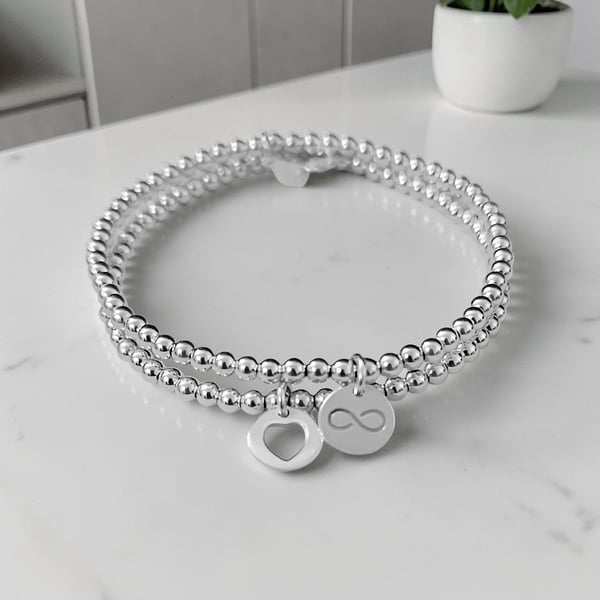 Sterling Silver Stretch Charm Bracelet Stacking Set