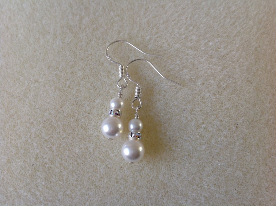 White pearl and sterling silver crystal earrings 